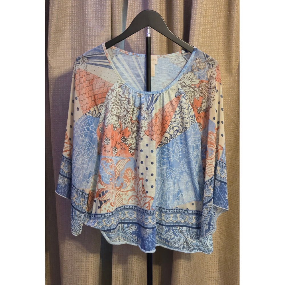 Chicos Boho Print Sheer Floral Blouse Women's Size 3 (XL/16) Multicolor